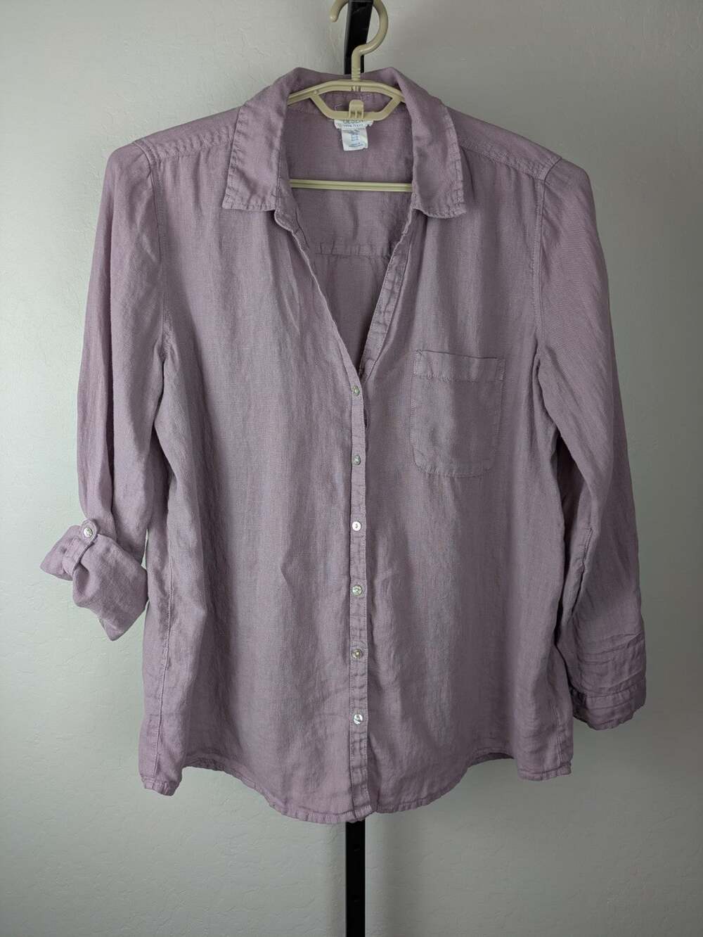 Sigrid Olsen size XL dusty purple Linen Long Roll Tab Sleeve Button Up Shirt